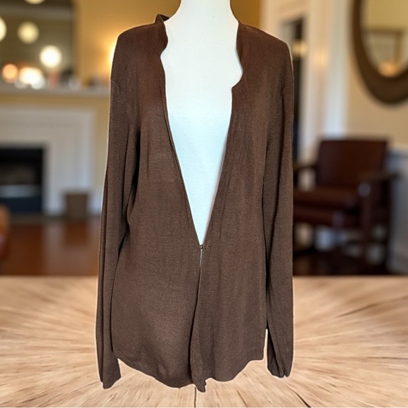 Alfani Chocolate 💯 % Silk Open Front Sweater - Picture 1 of 12